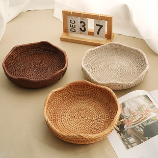 越南藤编水果篮复古面包托盘家用收纳筐零食干果点心盘手工馒头筐