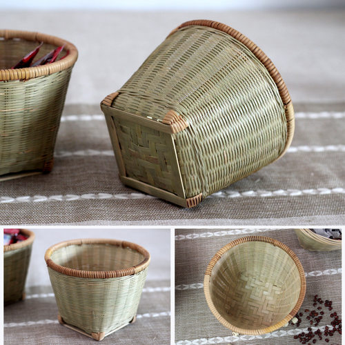 竹编水果零食筐圆形鸡蛋蒜收纳篮