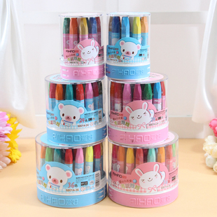 爱好24色油画棒塑料桶装布绒娃娃六角形蜡笔12色24色儿童画画笔