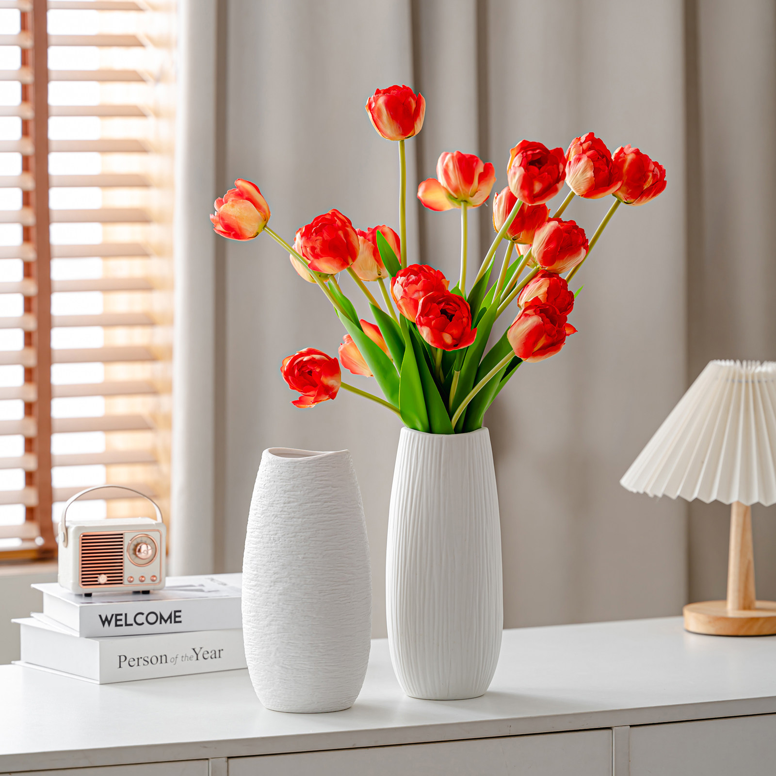 侘寂风轻奢陶瓷冬青花瓶摆件客厅插花餐桌电视柜水培鲜花器高级感,家居饰品,花瓶,淘宝优惠券,粉丝福利购,淘宝优惠卷