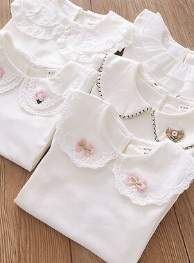 女童花边翻领打底衫春装儿童宝宝白色套头衫长袖T恤婴儿衬衫上衣