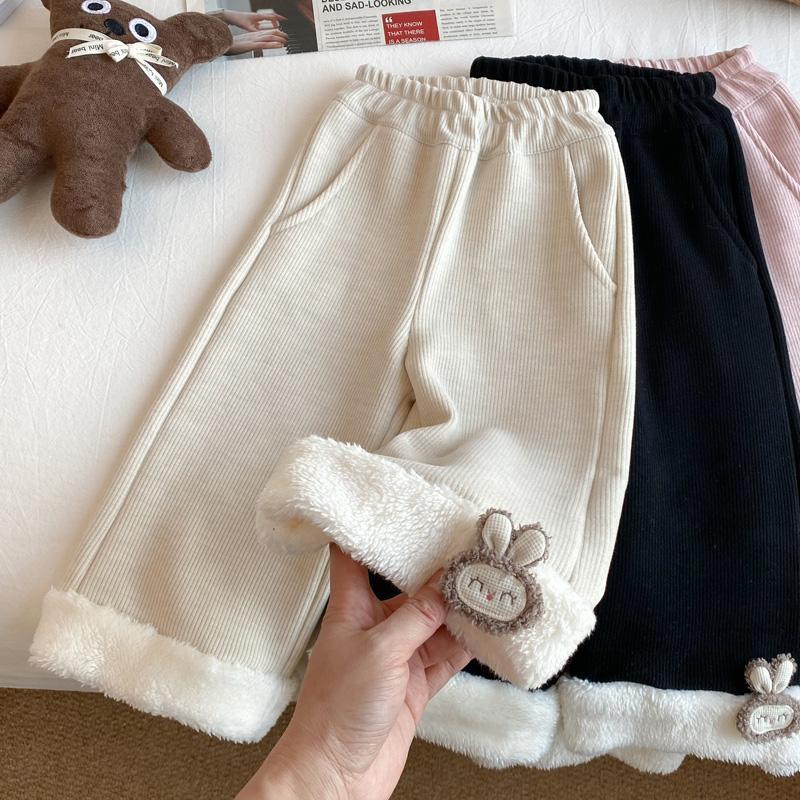 女童冬季加绒裤子儿童新款洋气阔腿裤女宝宝加厚秋冬时尚休闲长裤