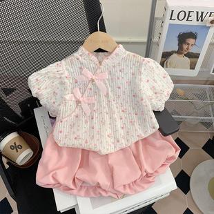 洋气小童宝宝短袖 儿童短裤 夏季 女童套装 两件套薄款 新款 新中式 夏装