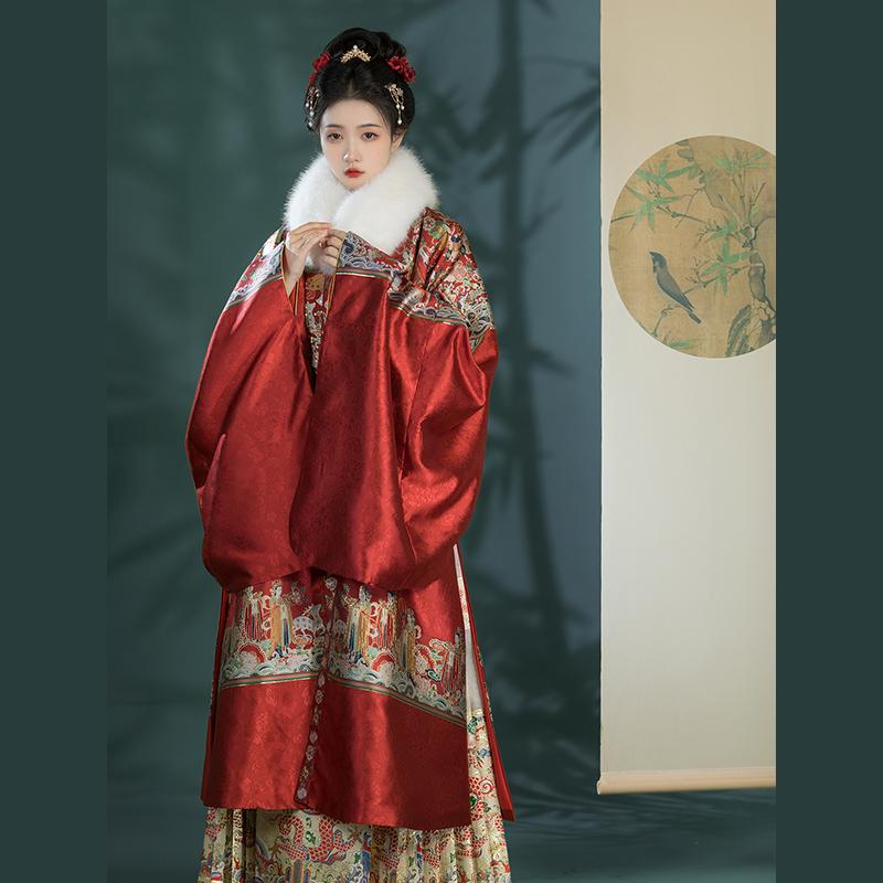 出租汉服女明制仿妆花立领对襟长袄婚服出门服喜娘父母拍照走秀