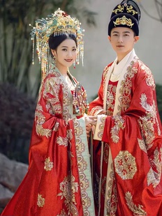 出租唐制汉服新中式婚服重工新郎新娘结婚中式嫁衣拍照写真