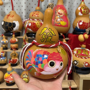 天然葫芦手把件手工墨刻葫芦摆件已封釉文玩葫芦挂件一物一图