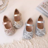 2025春秋季 爱莎水晶银色儿童演出鞋 时尚 闪亮女童皮鞋 表演宝宝鞋 子