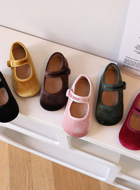 韩版女童公主鞋春秋小女孩浅口单鞋甜美软底儿童鞋复古丝绒宝宝鞋