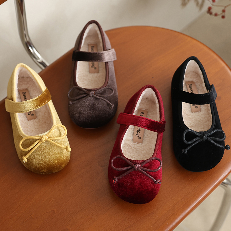 韩国秋冬季儿童棉鞋蝴蝶结百搭丝绒女童公主鞋加绒保暖外穿宝宝鞋