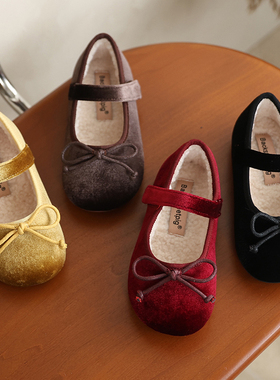 韩国秋冬季儿童棉鞋蝴蝶结百搭丝绒女童公主鞋加绒保暖外穿宝宝鞋