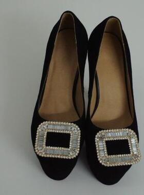 2016明星同款水钻方扣高跟鞋 真皮细跟女单鞋红色宴会婚鞋