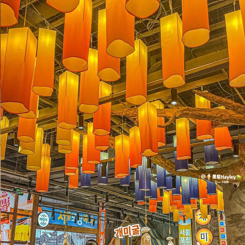 吊灯笼布艺火锅店韩式餐厅大排档仿古蚂蚁洞渐变色创意灯罩定制