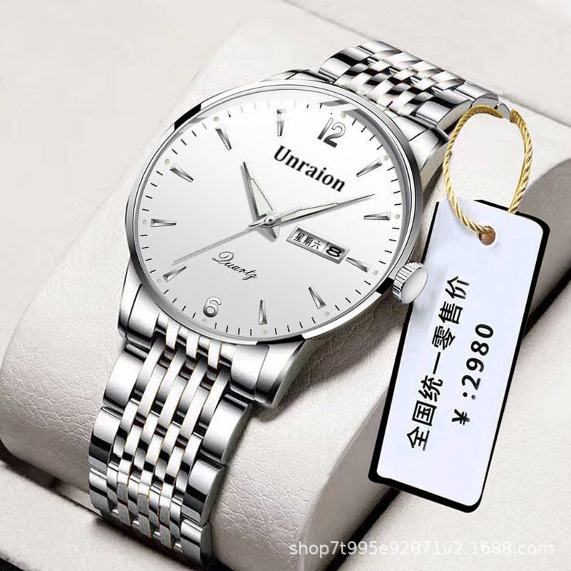 一件代发全自动机械表手表男士双日历防水夜光精钢带简约2021