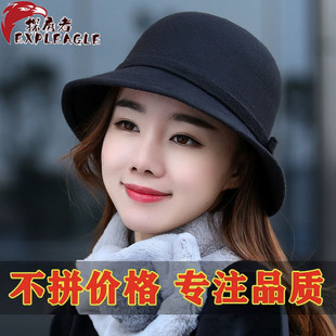 2025秋冬季 毛呢毡帽女士英伦复古风盆帽户外出行优雅条形礼帽 新款