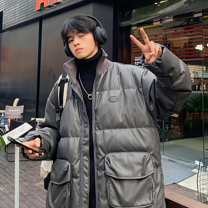 2023新款高品质PU皮棉衣港风罗文立领双口袋外套MY112-P165限238,男装棉衣,星座226-3