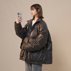 2023新款高品质PU皮棉衣中性罗文立领双口袋外套MY112-P165限238图片