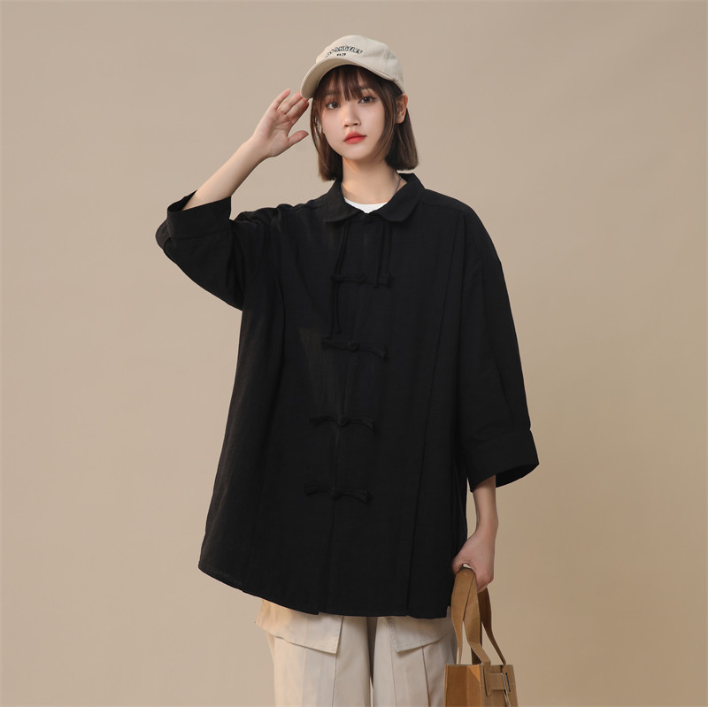 夏中式风大码衬衫港风情侣中性盘扣棉麻五分袖-D1126-P55,男装衬衫,星座226-3