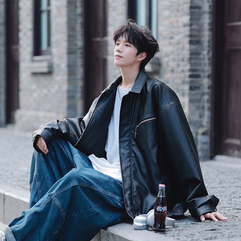 港风皮夹克美式复古外套男炸街机车皮衣秋季PY911-P105-226-3,男装皮衣,星座226-3