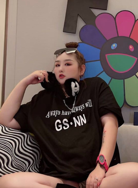 HELLOYY欧美特大码女装高级感链条短袖t恤女胖mm宽松夏装半袖上衣