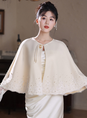 新娘披肩结婚礼服披肩女春秋冬季保暖斗篷披风外搭毛披肩