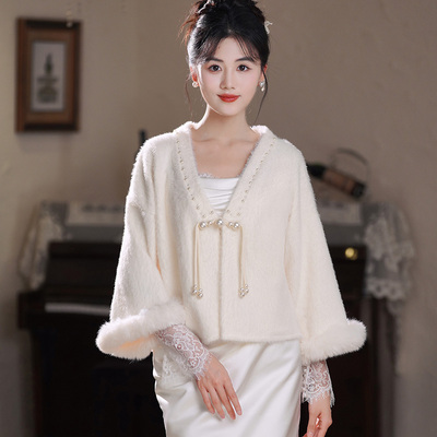 新中式婚纱礼服毛披肩外套女秋冬
