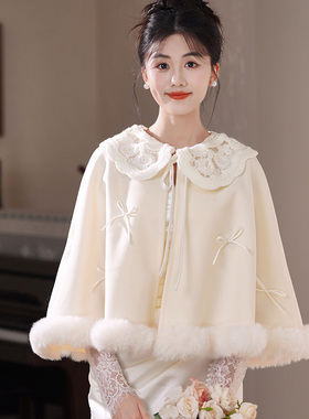 晚礼服披肩外搭旗袍斗篷婚纱新娘结婚礼服毛绒外套保暖遮手臂秋冬