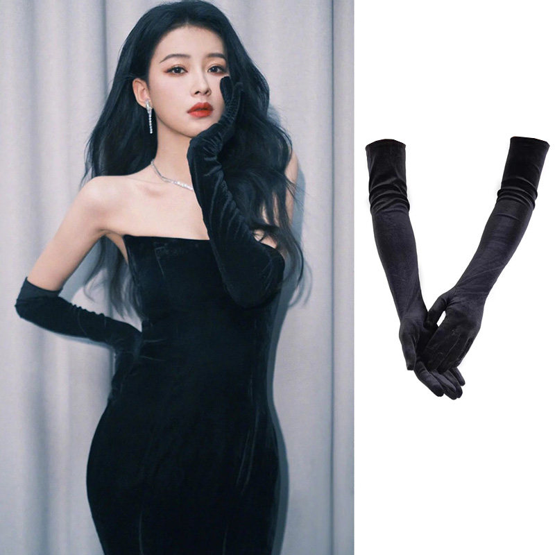 여성용 웨딩 드레스 장갑 프렌치 햅번 스타일 블랙 롱 레트로 디너 파티 공연 신부 생일 사진 리셉션