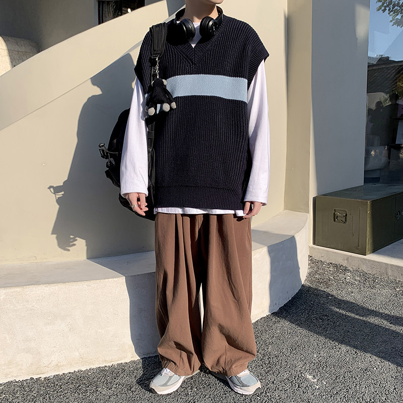 A353-M173-特P35高质量韩版V领套头背心毛衣休闲宽松男女针织衫,男装背心/马甲,星座1308-1（原A353）