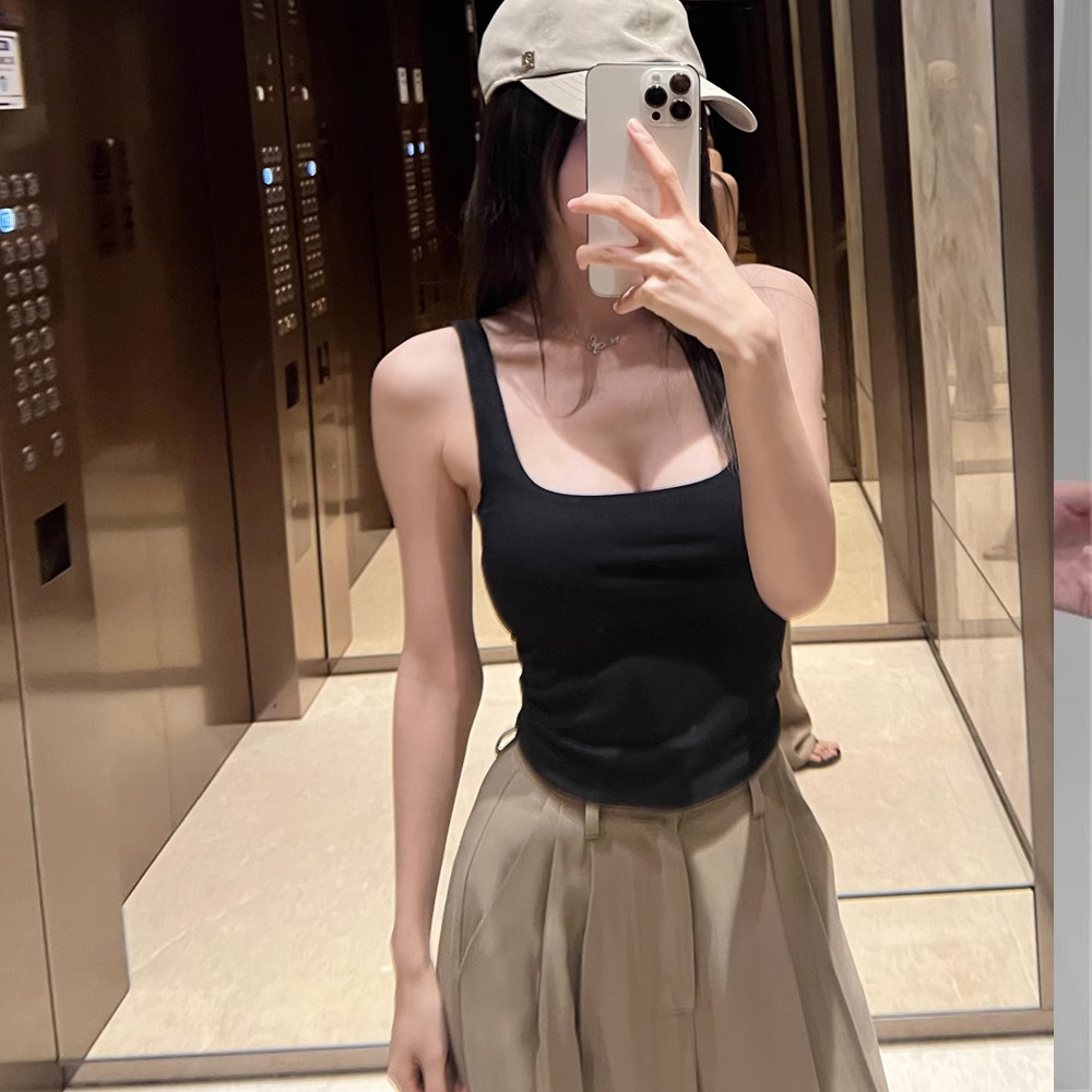 百搭纯色小背心方领吊带