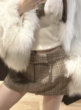 显瘦防走光短裙新款复古格纹半身裙格子裤裙棕色短款低腰裙裤