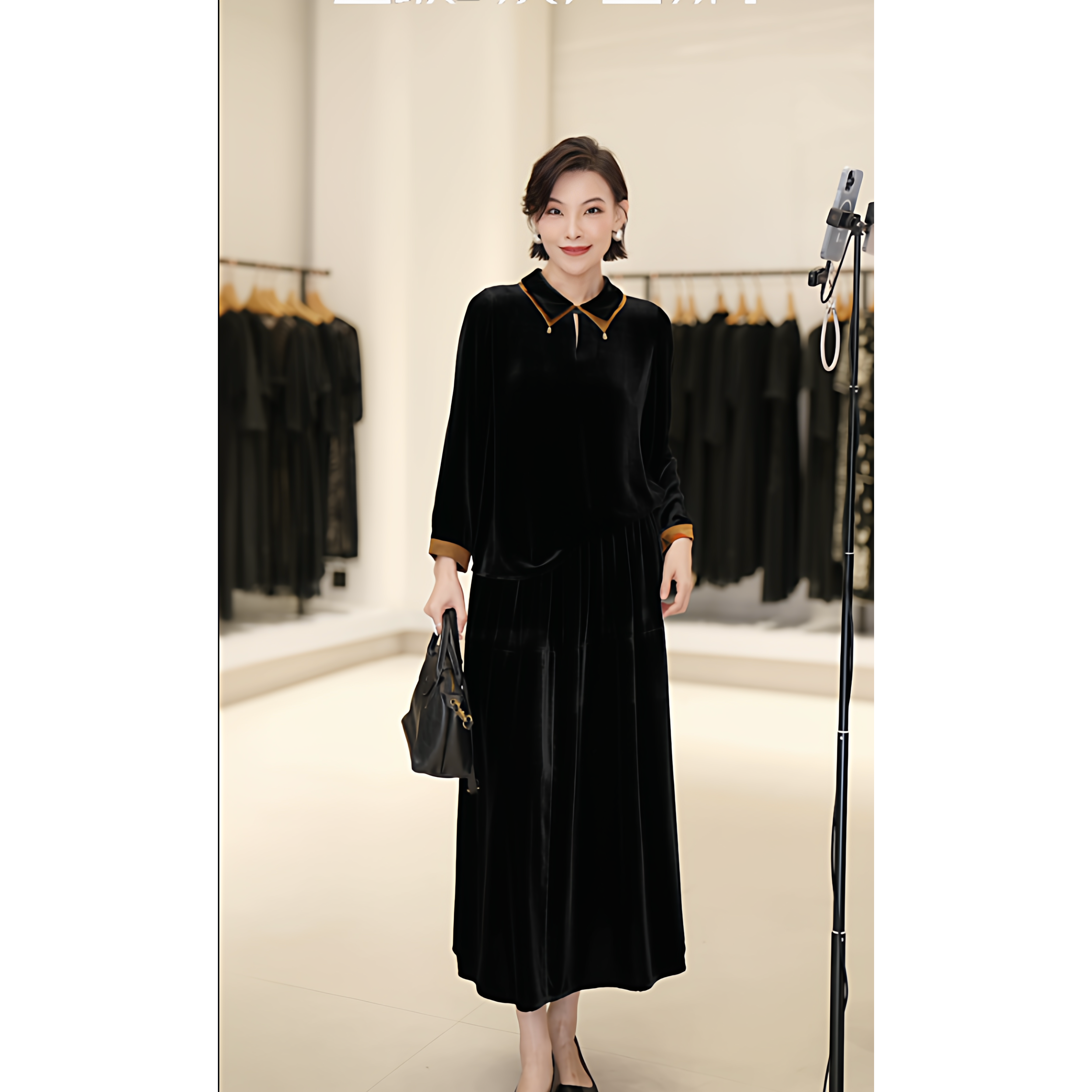 【希文优选】R9569大牌真丝丝绒衬衫女2025复古贵夫人桑蚕丝上衣