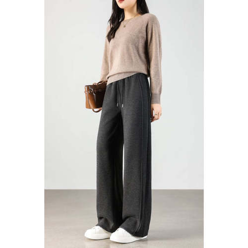 2025 冬高腰秋季显瘦抽绳松紧腰宽松休闲窄版直筒裤女 XL