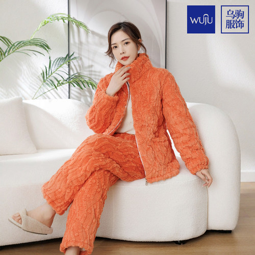 女士居家三层可外穿冬季加绒睡衣