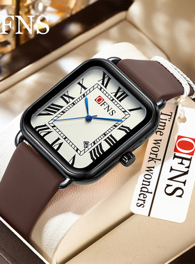 OFNS新款方形学生防水时尚休闲男女士手表罗马刻度带日历石英腕表