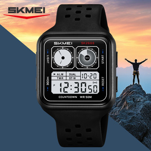 时刻美手表方形电子表时尚潮流户外多功能男女学生闹钟手表