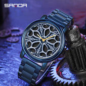 SANDA三达新款 学生腕表 简约个性 钢带石英表男款 镂空旋转表盘男士