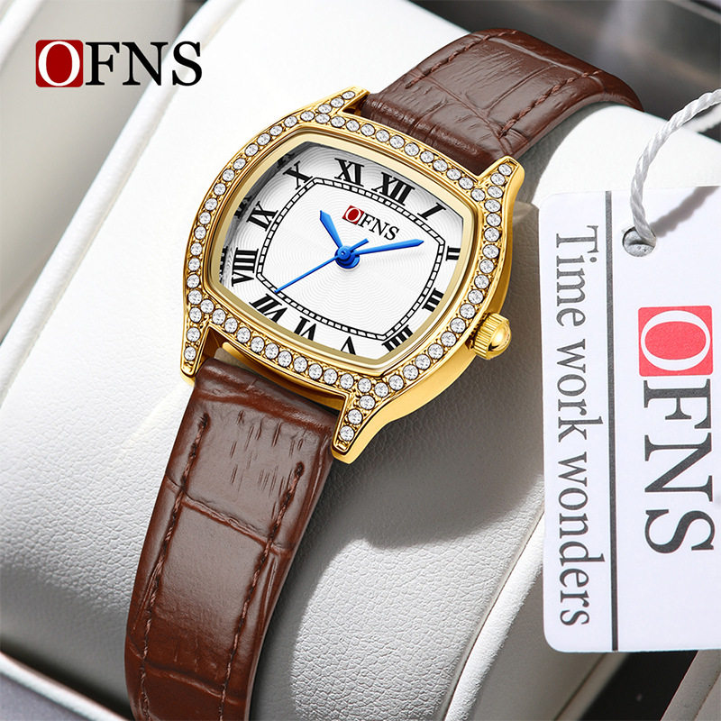OFNS新款酒桶形时尚手表女学生品牌高档简约罗马刻度镶钻女士腕表