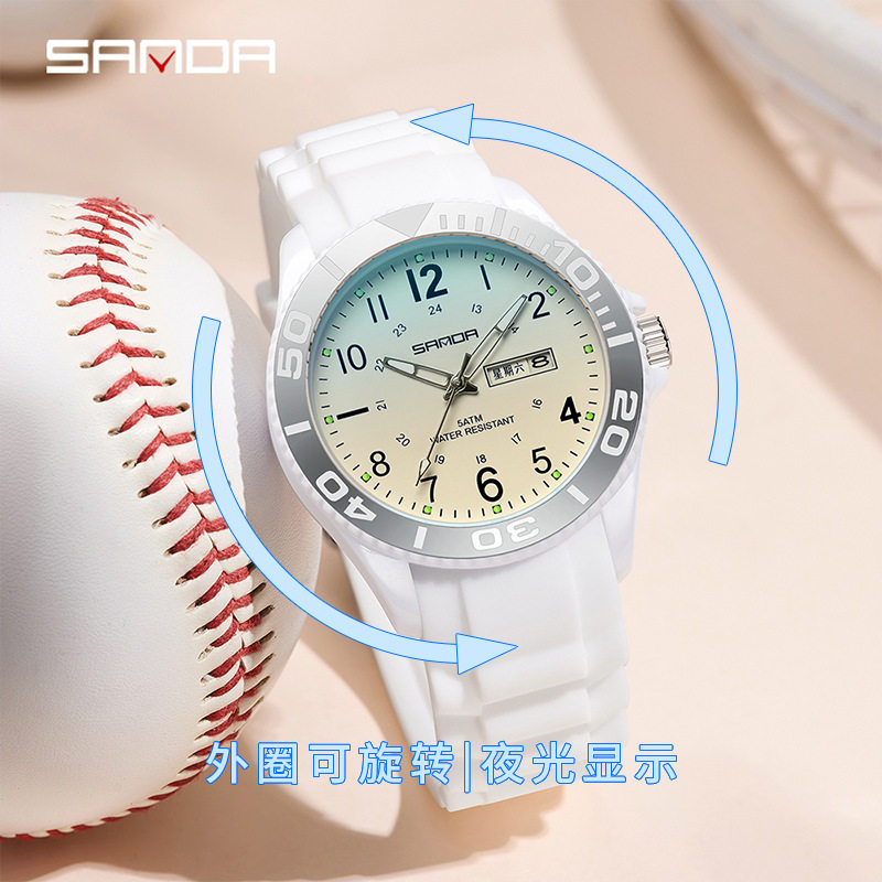 三达手表数字男女学生初高中考试双日历儿童腕表只看时间防水夜光