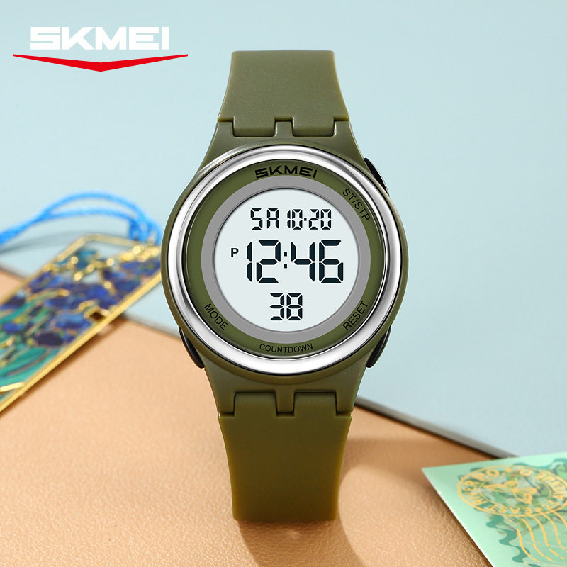 时刻美马卡龙色电子手表学生男女款多功能电子表倒计时防水