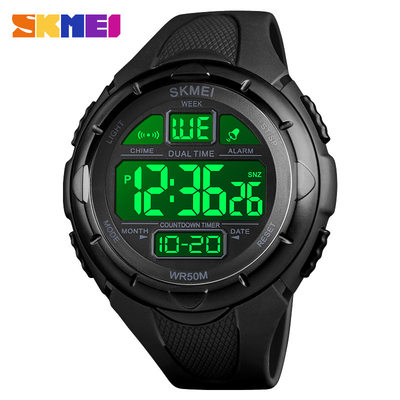 时刻美时尚夜光圆形运动数显男表