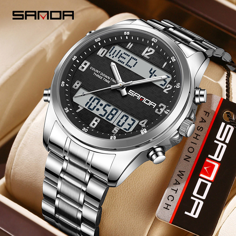 三达轻奢男表外贸爆款多功能闹钟