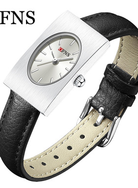 OFNS女士腕表复古轻奢小众手表时装简约长方形学生皮带石英表超薄