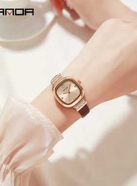 SANDA/三达新品7052皮带小巧ins风时尚潮流百搭女款方形石英女表