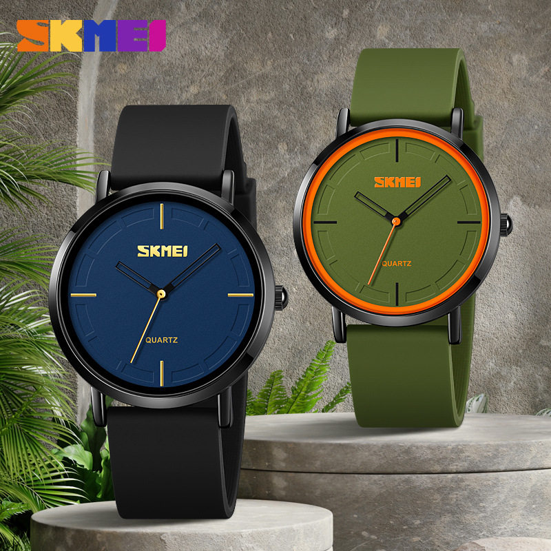 时刻美男士简约复古手表硅胶表带防水石英表腕表手表超薄学生男款