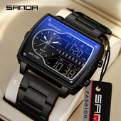 SANDA品牌男士 学生倒计时双显时尚 潮流手表男多功能商务钢带腕表