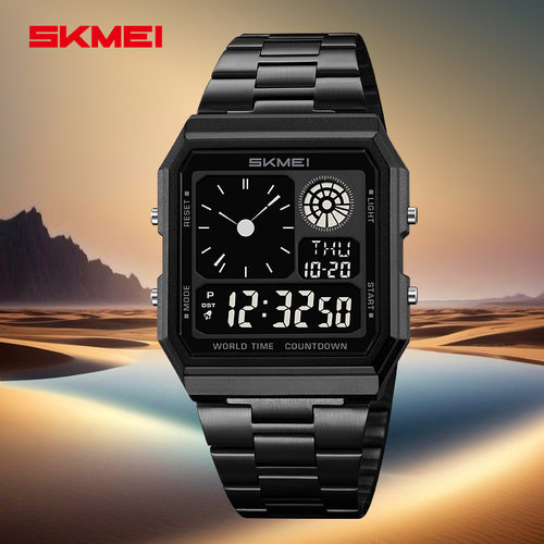 时刻美电子手表方形男女时尚钢带