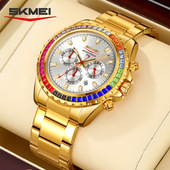 时刻美男士 商务镶钻彩虹圈腕表小三针多功能石英表休闲手表