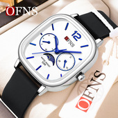 欧范尼方形手表男款 创意日历星期月相防水腕表休闲学生石英表男士