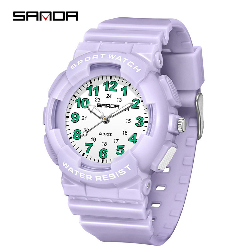 三达防水学生表考试专用只看时间腕表简约大数字儿童跑马灯石英表