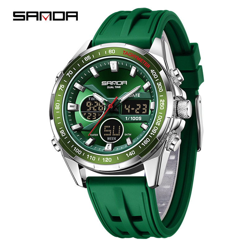 三达双显秒表计时男士手表学生防水闹钟电子表多功能夜光运动腕表